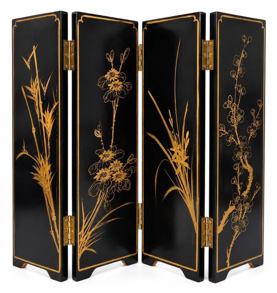 Vintage Four-Panel Tabletop Folding Screen - 2