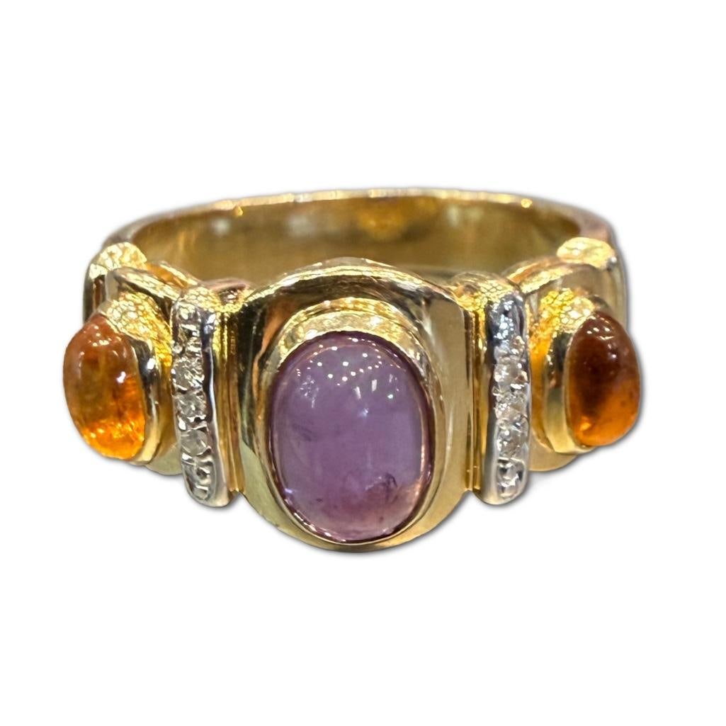 14k YG Byzantine Style Amethyst, Citrine, & Diamond Ring (1 of 2)