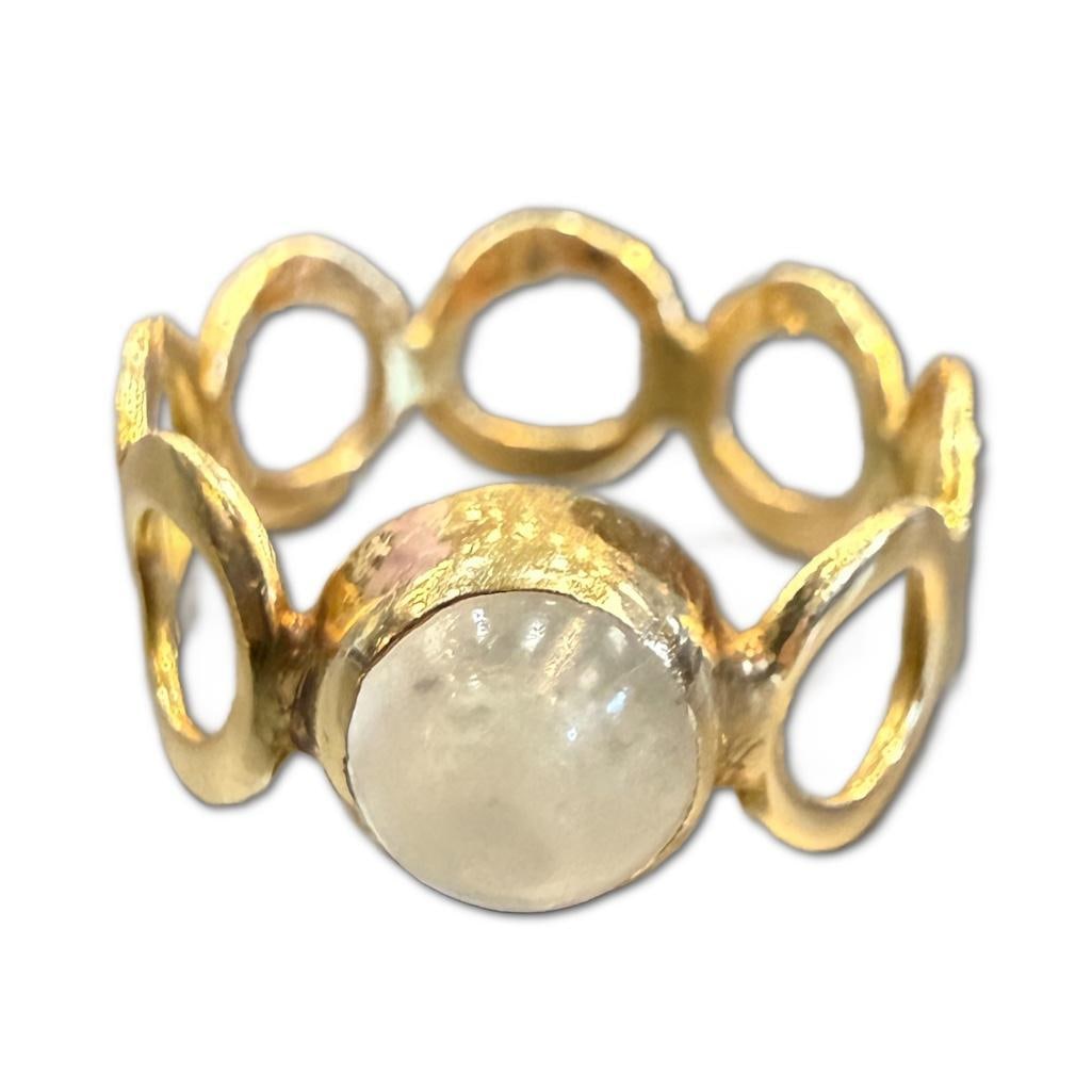 14k YG Antique Ladies Moonstone Pinky Ring: 14k Yellow Gold Antique Ladies Moonstone Pinky Ring Containing One (1) Cabochon Cut Moonstone Measuring 5.5mm in Diameter. The Ring is Sized to 3.5 and Weighs .98dwt in Pennyweight. 