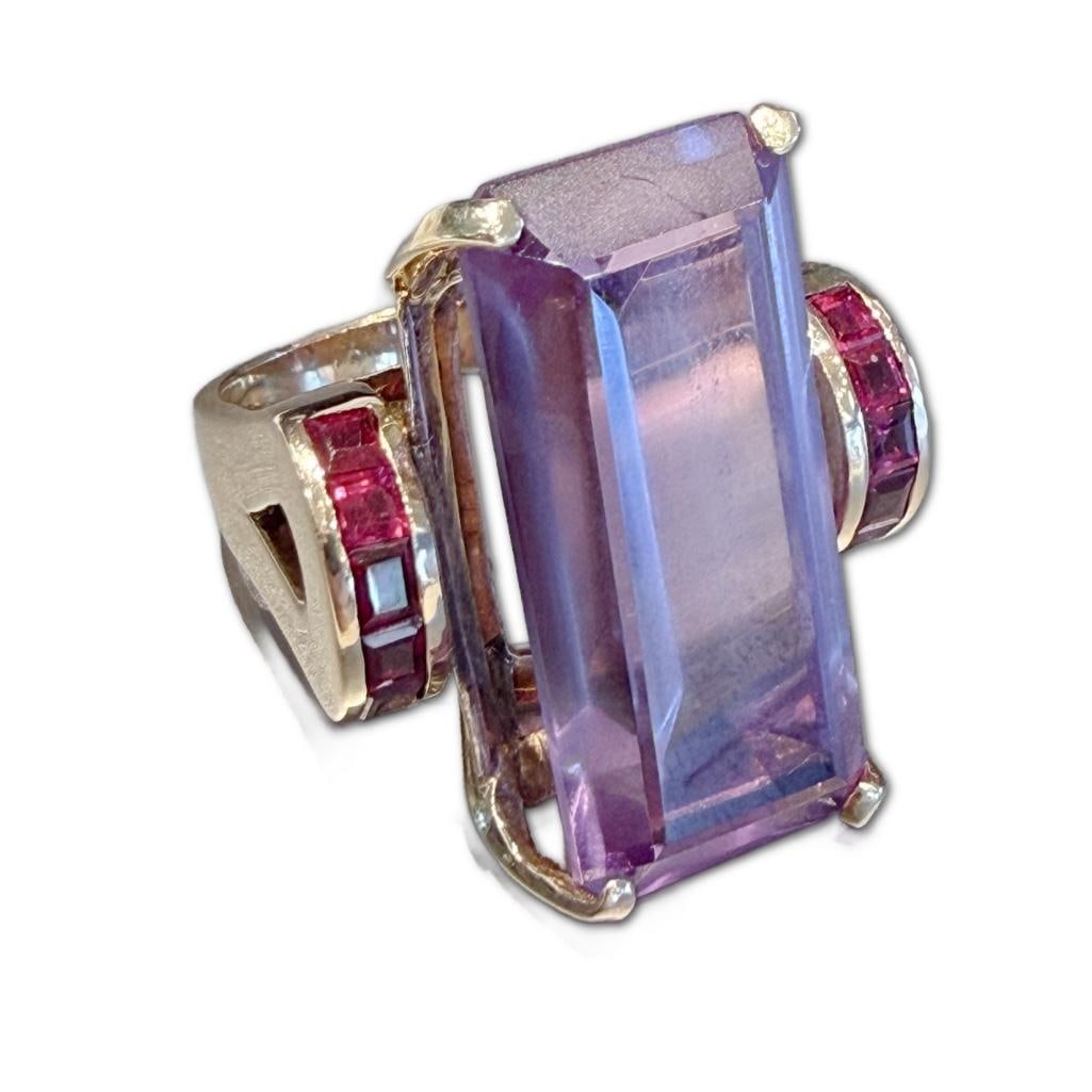 14k YG Mid Century Ruby and Synthetic Purple Sapphire Ring (1 of 3)