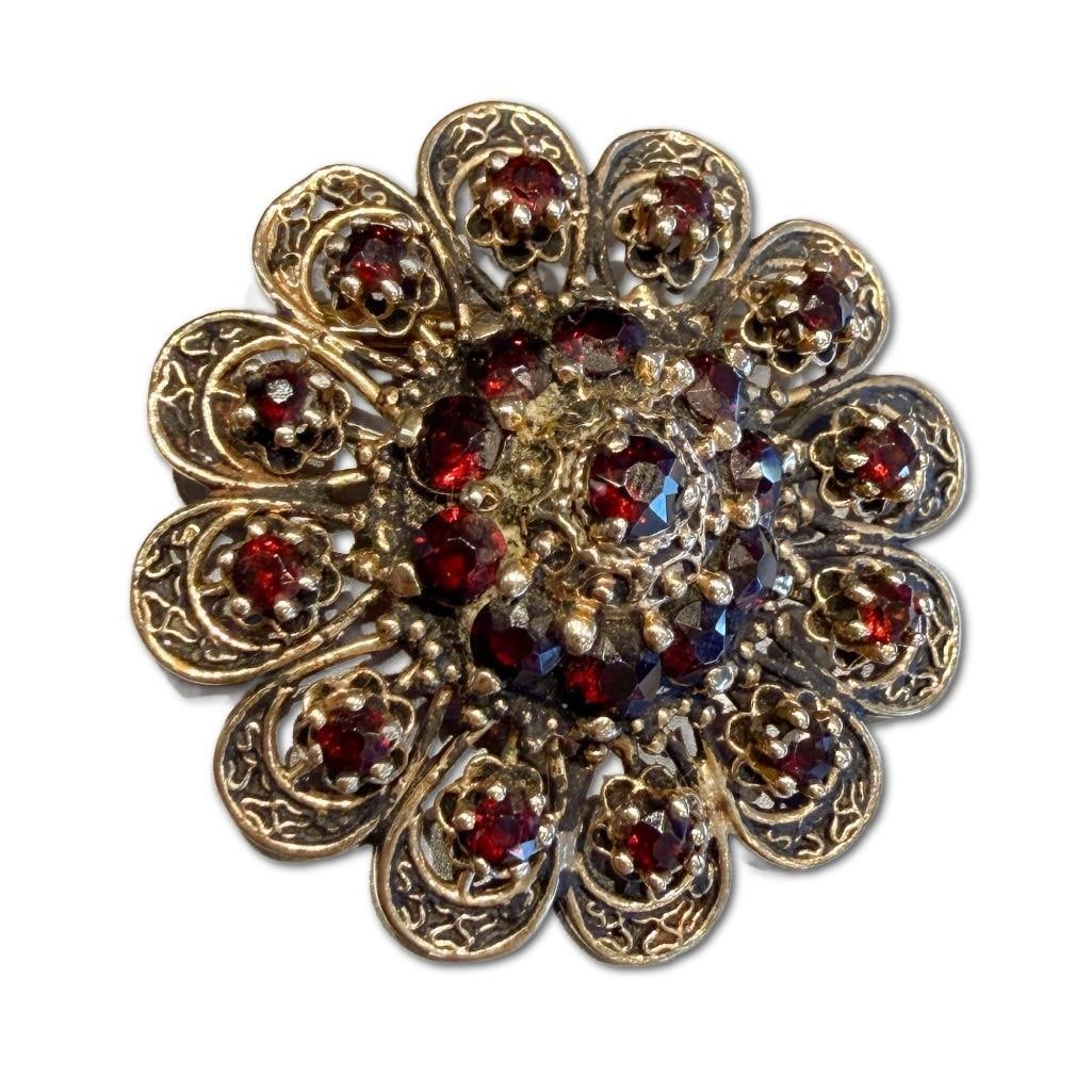 14k Yellow Gold Bohemian Antique Garnet Cluster Brooch/ Pendant (1 of 2)