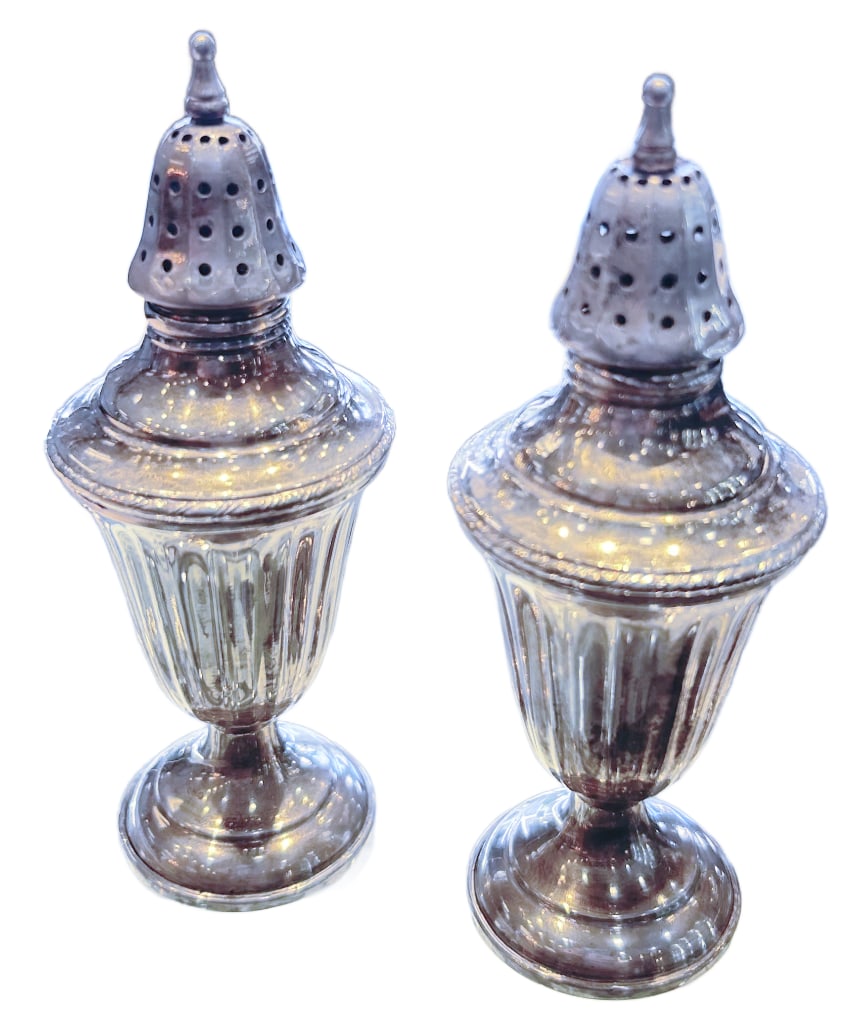 Webster Company Sterling Silver Weighted Salt & Pepper Shaker Pair: Webster Company Sterling Silver Weighted Salt & Pepper Shaker Pair. This lot includes two (2) nearly identical shakers for salt and pepper. Both are in fair condition with discoloration. They each