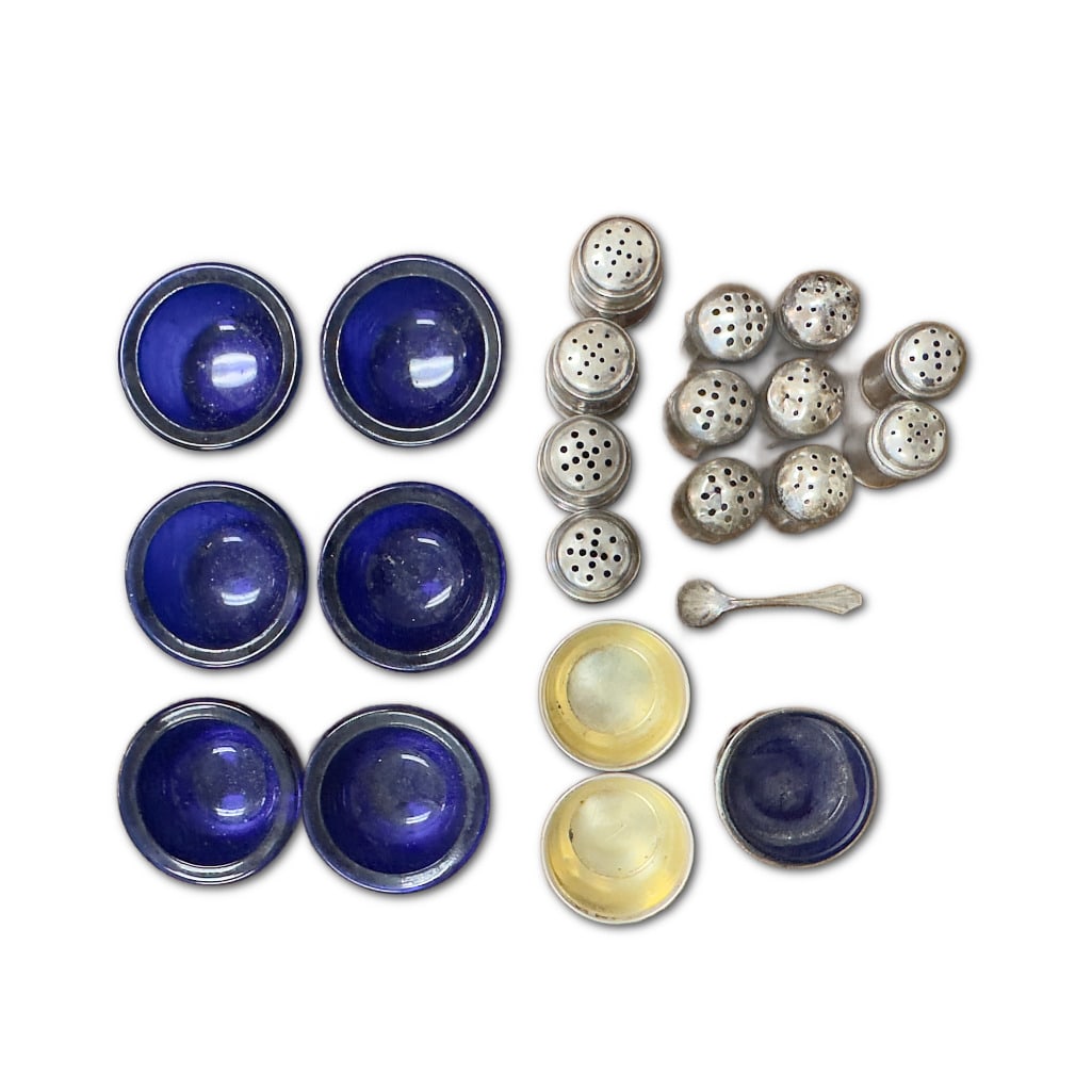 Antique 22 Piece Sterling & Cobalt Salt Collection (1 of 8)