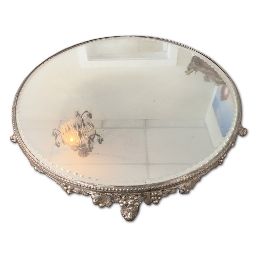 Vintage 12" Ornate Footed Mirror Plateau & Beveled Wall Mirror Set (1 of 7)