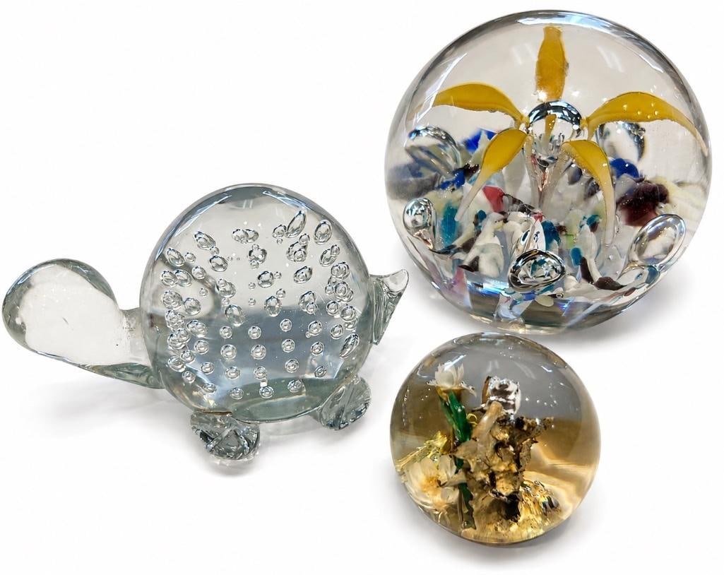 Trio of Decorative Art Glass and Resin Paperweights (1 of 1)