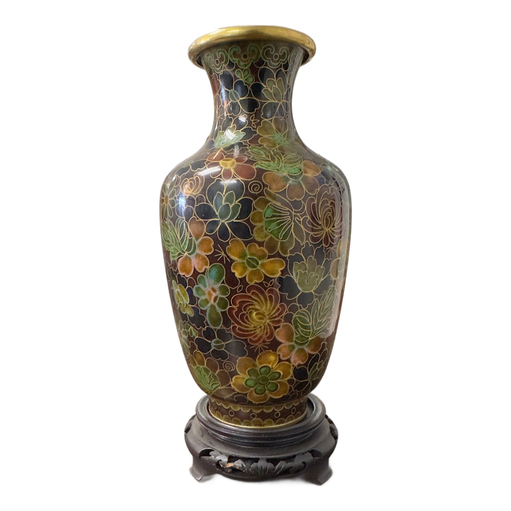 Chinese Cloisonné Enamel Baluster Vase w/ Stand (1 of 3)