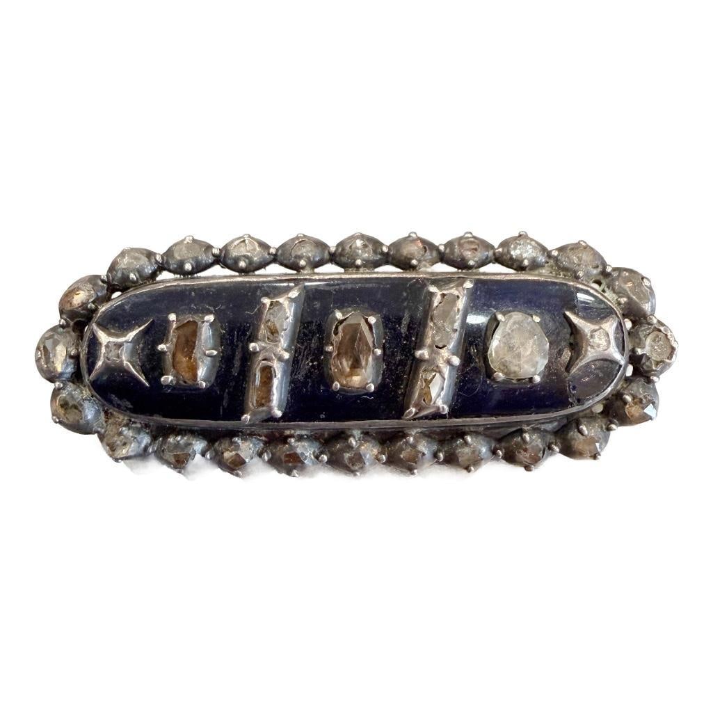 14k Antique Diamond & Onyx Bar Brooch: 14k Antique Diamond Bar Brooch Containing Thirty Three (33) Rose Cut Diamonds Weighing Approximately 1.05cts in Carat Weight. The Diamonds are Set on A Black Onyx Background. The Settings Holding the 