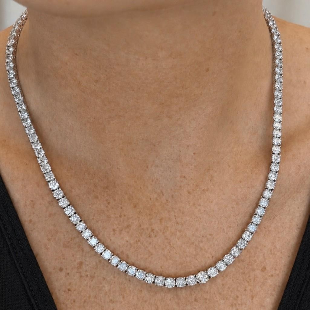 Oscar Friedman 14K White Gold Diamond Necklace: Oscar Friedman 14K White Gold Diamond Necklace. This Necklace Includes One Hundred Ten (110) Round Brilliant Cut Natural Diamonds (3.6 x 5.4mm), Weighing 27.81 Carats Total. These Diamonds have a