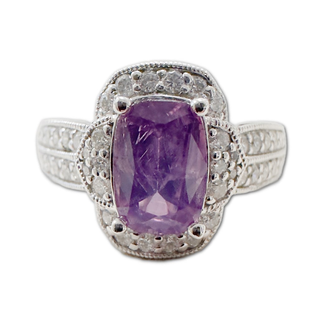Gady Shemesh Unheated Kashmir Sapphire & Diamond Ring: Gady Shemesh Unheated Kashmir Sapphire & Diamond Ring. This Ring Includes One (1) Natural Corundum Cushion Brilliant Cut Crown Modified Step Cut Pavilion Unheated Kashmir Sapphire (7.93 x 5.5 x