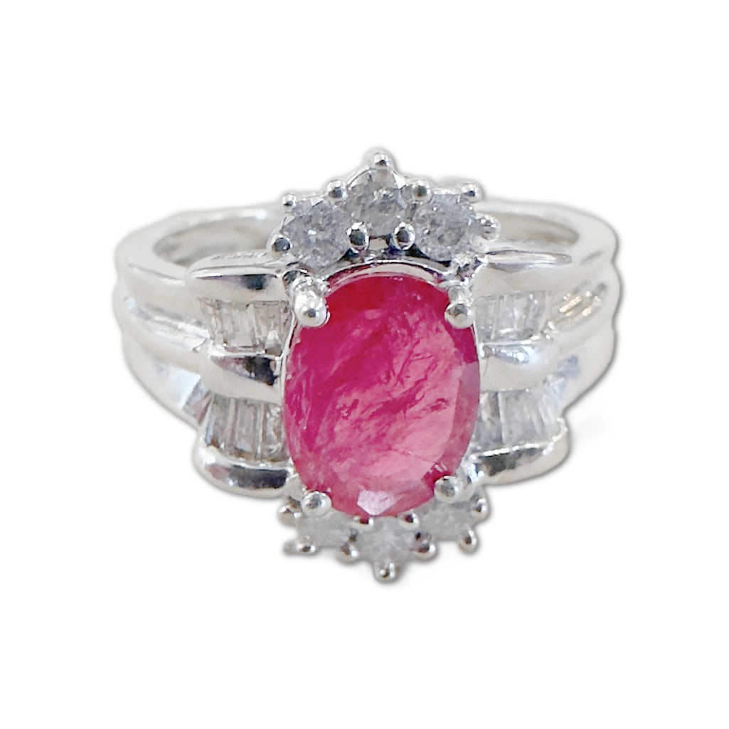 14K White Gold Natural East African Ruby & Diamond Ring (1 of 2)