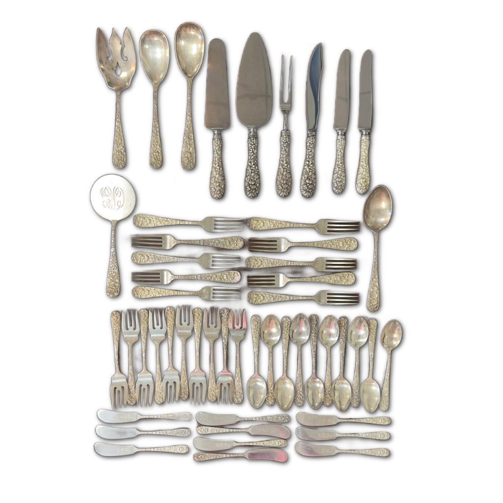 51 Piece Stieff "Rose" Sterling Silver Flatware Set (1 of 12)