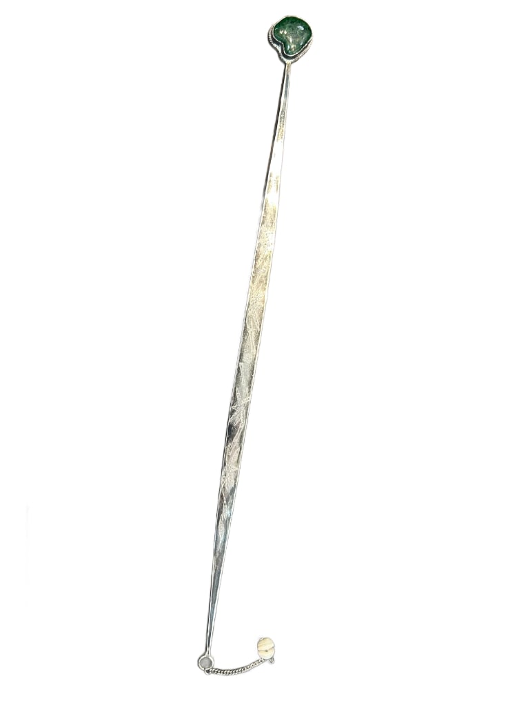 Antique Chinese Silver and Malachite Tongue Scraper (1 of 6)