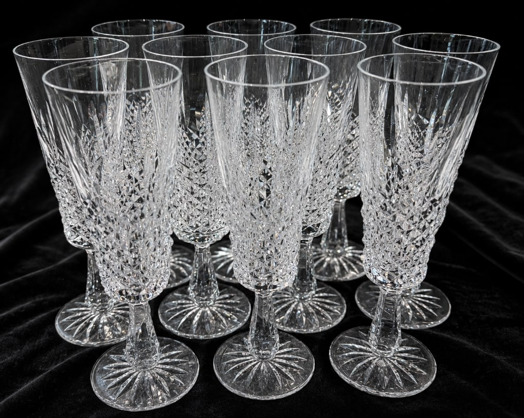 Set of 10 Fluted Irish Waterford Kenmare Champagne Glasses (1 of 4)