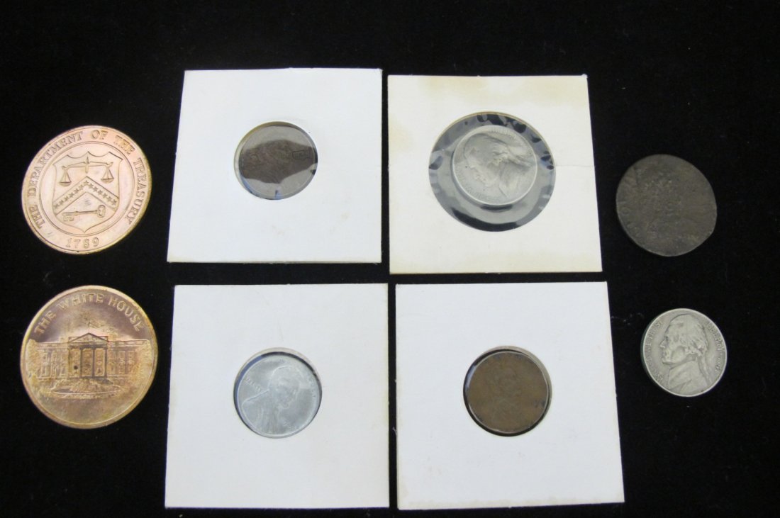 Miscellaneous Lot Consisiting of Two Jefferson Nickels,: Miscellaneous Lot Consisiting of Two Jefferson Nickels, Three Lincoln Cents, Two Copper Souvenirs and an Early Illegible Copper Coin