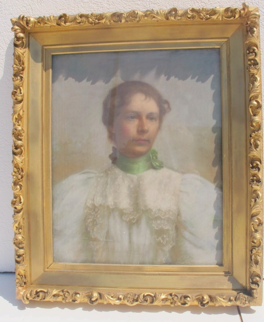 Portrayal of a Young Woman by Anna C. Eggleston (1849-1: Portrayal of a Young Woman by Anna C. Eggleston (1849-1946) American Artist, Pastel on Canvas, 20 1/2" x 25 1/2", Framed 29 1/4" x 34 1/4", ca 1900. Known for Portrait Painting.