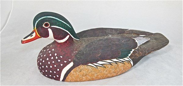 Wood Duck Carved Wood Decoy by Donald Wheatcraft,: Wood Duck Carved Wood Decoy by Donald Wheatcraft, Odessa, DE 1983