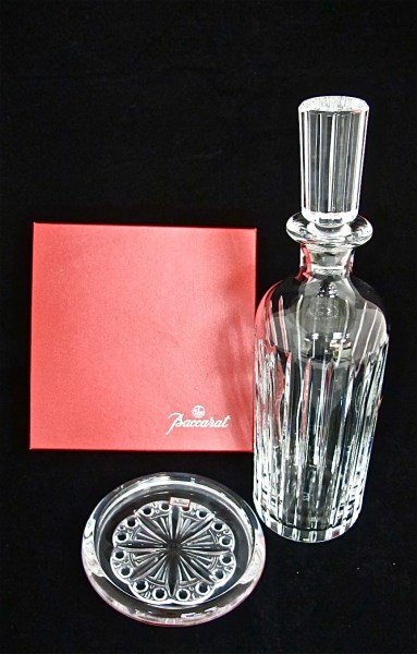 Baccarat Crystal Wine Coaster and Baccarat Crystal: Baccarat Crystal Wine Coaster and Baccarat Crystal Decanter Both in Original Boxes