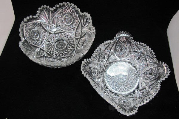 Scalloped Edged Cut Crystal Bowl Minor Chips, 8": Scalloped Edged Cut Crystal Bowl Minor Chips, 8" diameter & Cut Crystal Bowl