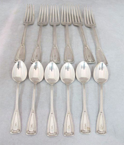 Tiffany & Co. Sterling "Winthrop" 6 Forks & 6 Spoons: Tiffany & Co. Sterling Silver "Winthrop" 6 Forks and 6 Demi Tasse Spoons, Patent 1909. 15 Troy Oz.
