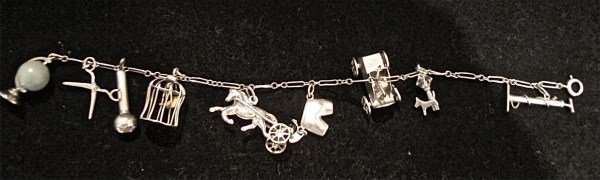 Sterling Silver Charm Bracelet with 9 Charms, 6 1/2": Sterling Silver Charm Bracelet with 9 Charms, 6 1/2"