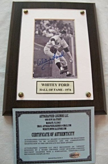 Whitey Ford Autographed Plaque: Whitey Ford Autographed Plaque