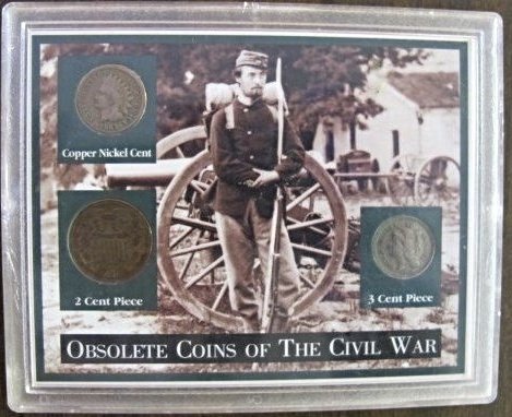 Obsolete Coins of the Civil War: Obsolete Coins of the Civil War, Civil War 2 Cent Piece 1865, Civil War Copper Buffalo Head Cent 1863, Civil War 3 Cent Piece 1865. American Historical Society Certificate of Authenticity