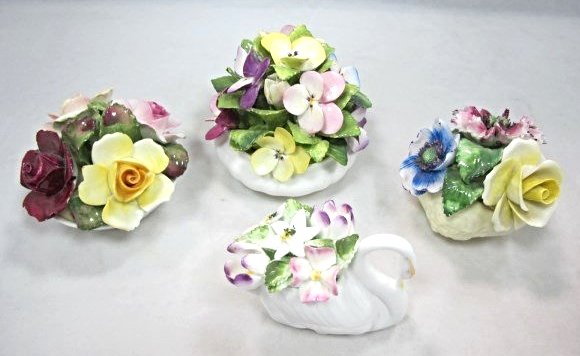 Collection of Bone China to Include: Coalport Bone: Collection of Bone China to Include: Coalport Bone China Floral Bouquet, Crown Royal Bouquet, Royal Doulton Swan with Bouquet and Ansley Porcelain Bouquet