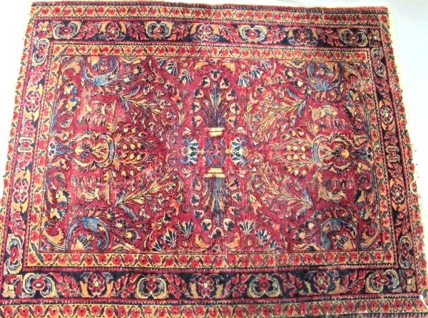 Old Persian Hand Knotted Sarouk 3.9x4.7: Old Persian Hand Knotted Sarouk 3.9x4.7