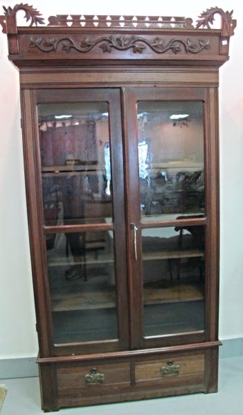 Highly Carved Antique Victorian Library/Barrister: Highly Carved Antique Victorian Library/Barrister Cabinet, 3 Pieces, 80" tall x 42" wide x 14" deep