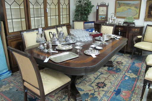 E J Victor Regency Style Dining Table Chairs