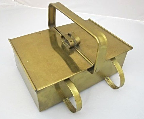 Lighthouse Keeper's Oil Lamp Brass Utility Case Brass: Lighthouse Keeper's Oil Lamp Brass Utility Case Brass utility box used by lighthouse keepers to service Fresnel lens mechanism with unpolished tool storage within interior. Also contains round polishe