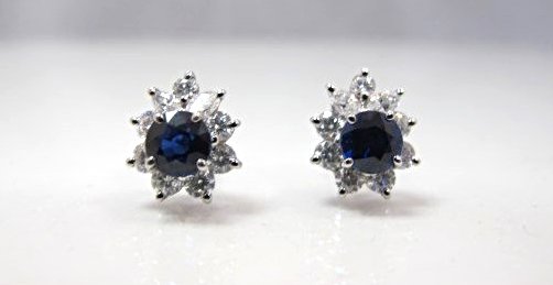 Tiffany & Co. Platinum Sapphire & Diamond Earrings: Tiffany & Co. Platinum Sapphire and Diamond Victoria Collection Earrings Containing 2 Brilliant Cut Sapphires= approx .80cts., 4 Marquise Diamonds= approx .22cts., 14 Brilliant Cut Diamonds= approx .8