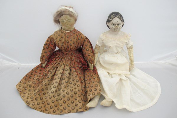 Antique 19" Greiner Doll in Antique Garb & 1 Cloth Doll: Antique 19" Greiner Doll & 16" Antique Cloth Doll