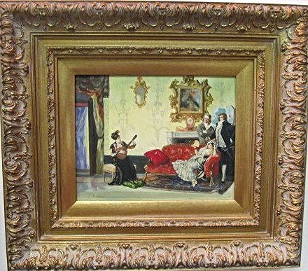 Parlor Scene by Jacques Linard (1597-1645), Oil on: Parlor Scene by Jacques Linard (1597-1645), Oil on Board, was Originally at Sloane's Antique Gallery, 8"x10", 16"x17 1/2" Framed. Jacques Linard was baptized on September 6, 1597 in the Saint-Rémy ch