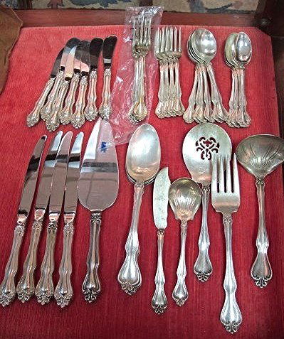 West Moreland Sterling Silver Flatware Set to Include:: West Moreland Sterling Silver Flatware Set to Include: 4 Dinner Forks, 4 Salad Forks, 6 Cream Soup Spoons, 4 Tea Spoons, 4 Hollow Hanlde Dinner Knives, 7 Hollow Handle Butter Knives, 1 Hollow Handle P
