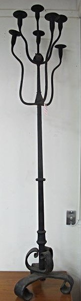 Mid 20th Century Black Wrought Iron Candleabra,: Mid 20th Century Black Wrought Iron Candleabra, Standing 78" tall