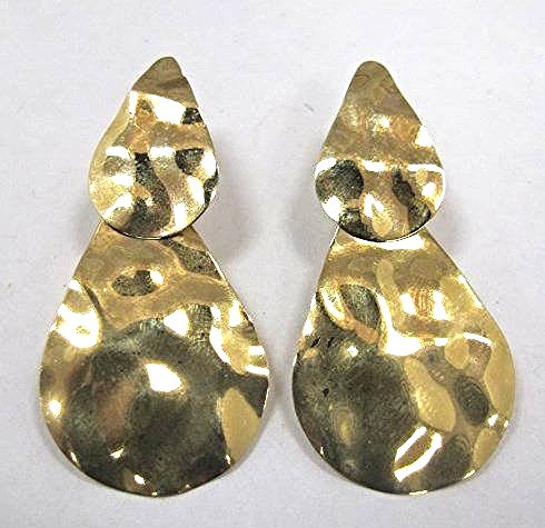 14K Yellow Gold Hammered Drop Earrings: 14K Yellow Gold Hammered Drop Earrings