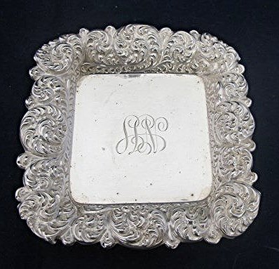 Antique Embossed Square Sterling Bowl, 6"x6", 3 1/2: Antique Embossed Square Sterling Bowl, 6"x6", 3 1/2 TroyOz.