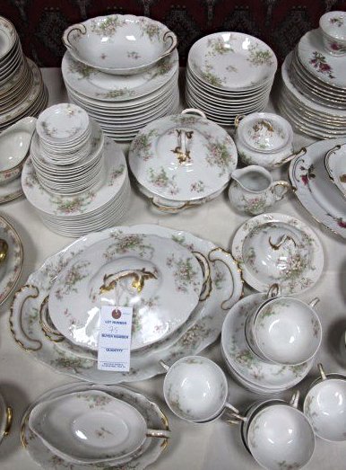 Theodore Haviland Limoges, France, Porcelain Dinner Set: Theodore Haviland Limoges, France, Porcelain Dinner Set to Include: 12 Dinner Plates, 12 Salad Plates, 12 Bowls, 13 Berry Bowls, 12 Butter Plates, 12 Cups, 12 Saucers, Sugar & Creamer, Butter Dish, Ro