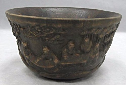 Chinese Carved Wood Bowl, 5.25"d, 3"h: Chinese Carved Wood Bowl, 5.25"d, 3"h