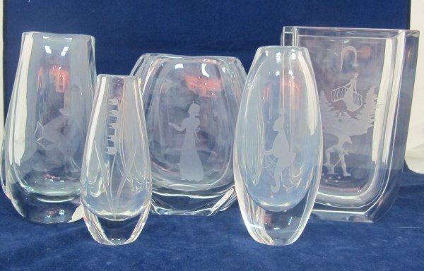 Two Orrefors Crystal Etched Glass Vases and 4 Orrefors (1 of 6)