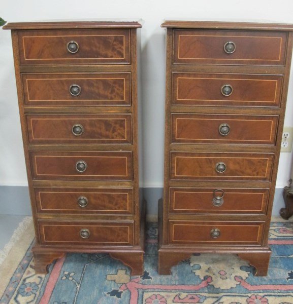 Pair of Inlaid 6 Drawer Side Tables, 33"h x 15 1/2"w x (1 of 3)