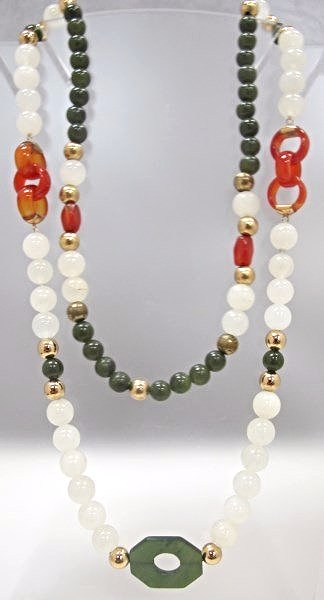 Chinese 14K Yellow Gold Spinach Jade, White Jade and (1 of 3)