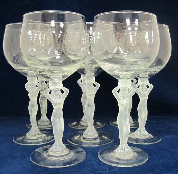 Bayel French Crystal 'Bacchante' Figural Nude Stem Wine