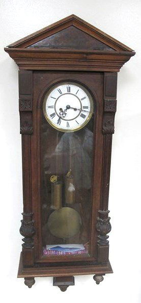 Antique Vienna Regulator Wall Clock, White Enamel Dial, (1 of 2)