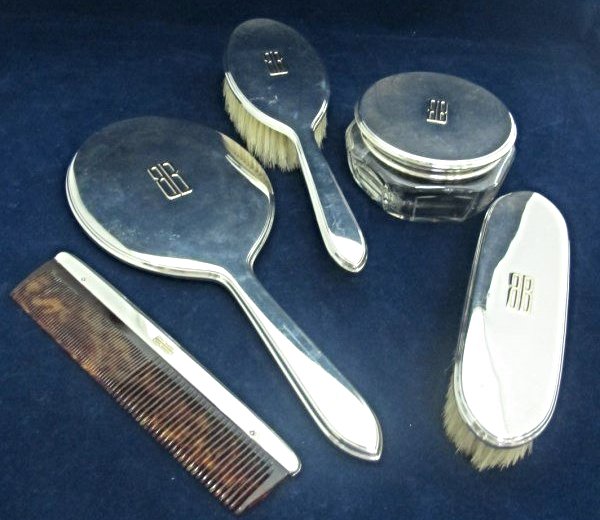 Gorham Sterling Silver Mounted 5 pc Vanity Dresser Set (1 of 2)