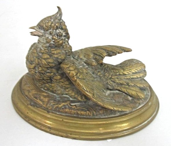 Brass Inkwell, Pheasant Design: Brass Inkwell, Pheasant Design