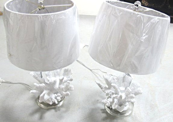 Pair of Modern Coral on Lucite Lamps: Pair of Modern Coral on Lucite Lamps