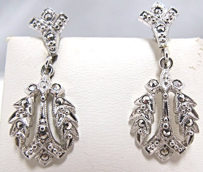 Sterling Silver & Marquestite Drop Earrings, 5.18dwt: Sterling Silver & Marquestite Drop Earrings, 5.18dwt