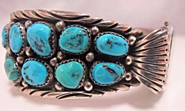 Sterling Silver and Turquopise Cuff Bracelet/Watch, (1 of 4)